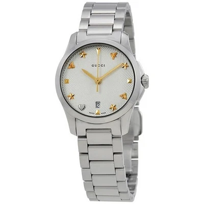 Gucci G-Timeless Silver Dial Gold Accent Women's Watch - YA126572 ($1350 MSRP) - Image 1 of 4