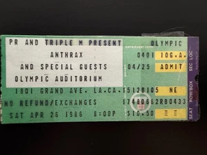 Vintage Anthrax Konzert Ticket Stub Olympic Auditorium Los Angeles 26.04.1986 - Bild 1 von 2