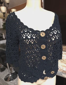 INC International Concepts Crochet Bolero Blue Large Button Front Sz M xb4 - Picture 1 of 13