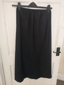 Vintage St Michael Size 12-14 Black Satin Underskirt 34" Maxi Elastic Waist - Picture 1 of 5