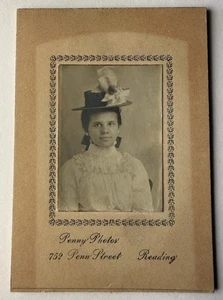 CDV Antique Portrait Young Girl Women Fancy Hat & High Collar Dress Penny Photos - Picture 1 of 2