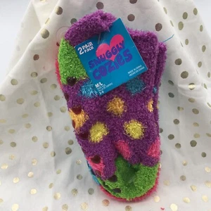 2 PAIR Snuggly Cozies Colorful Girls Socks w/No-Skid Pads. Shoe Size 2-6 M/L - Picture 1 of 3