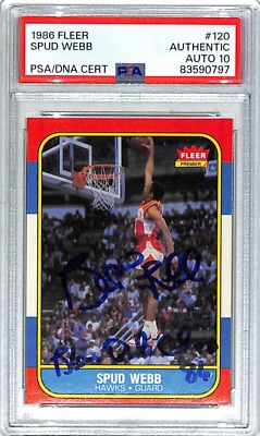 1986 87 Fleer SPUD WEBB Signed Auto ROOKIE Card #120 Graded PSA/DNA 10 Slabbed - Image 1 of 3