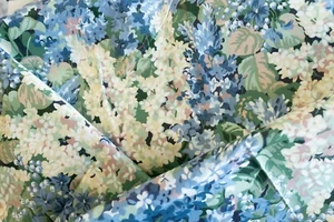 Cyrus Clark Teflon Blue floral Pattern hydrangea Penelope fabric remnant 5 yards - Picture 1 of 5