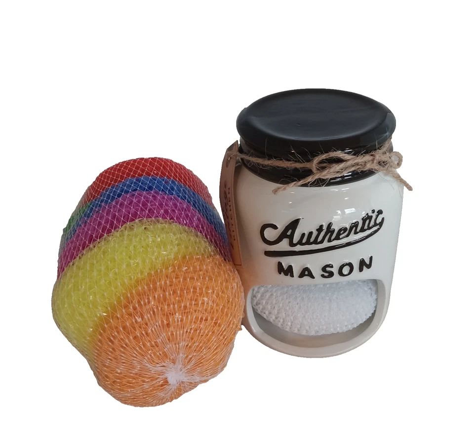 Ceramic Scrubby Holder Mason Jar Farmhouse Sponge The Vintage Kitchen Authentic