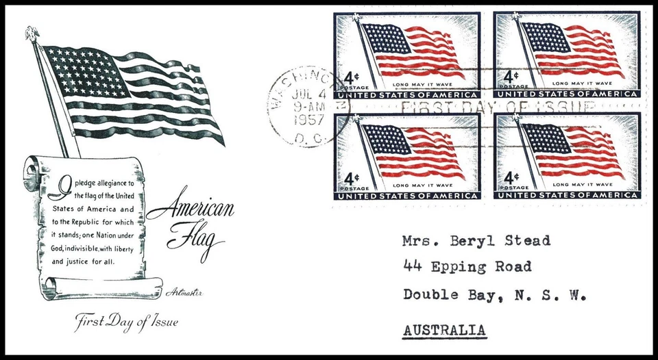 USA FDC - 1957 - American Flag Old Glory Scott# 1094 Artmaster Block - Image 1 of 1