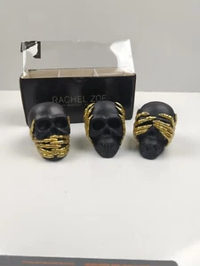 Rachel Zoe See Hear Speak No Evil Black & Gold Skulls 3 Halloween  - Picture 1 of 17