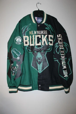 New NBA Milwaukee Bucks NASCAR style twill cotton embroidery jacket men's M Cover