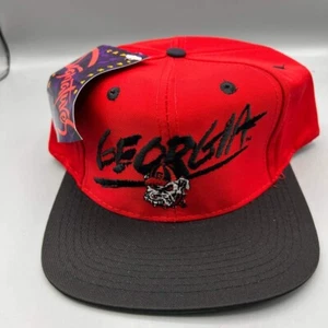 Vintage Georgia Bulldogs Mütze Herren rot schwarz Signaturen Druckknopflasche Kappe neu - Bild 1 von 8
