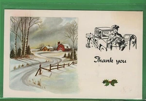 Vtg Postcard Thank You Christmas Greeting  Mailman USPS Postal Mail Carrier - Picture 1 of 4