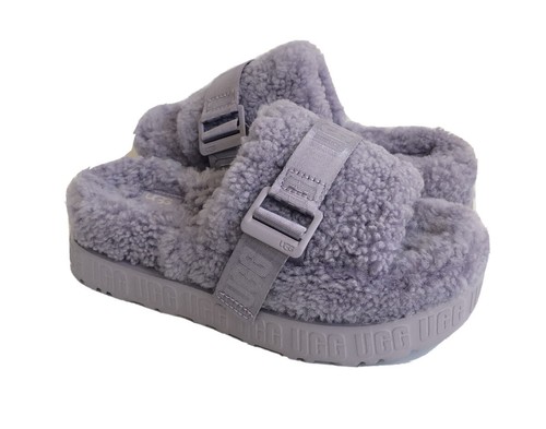 SANDALI UGG FLUFFITA SLIDE JUNE GLOOM SHEARLING PLATEAU US 8 EU 39 REGNO UK 6