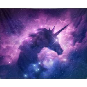 Tapestry Unicorn Clouds and Stars 150 cm x 150 cm Wall Hanging Pink Purple Decor