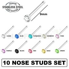 Nose Studs Set Surgical Steel L Screw Straight Silver Pin Stud Gem Piercing Stud