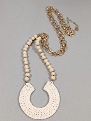 Collar Largo Boho Curvo Cuerno Tejido Colgante Tono Dorado Mate Cadena 42 pulgadas Foto 1 de 4