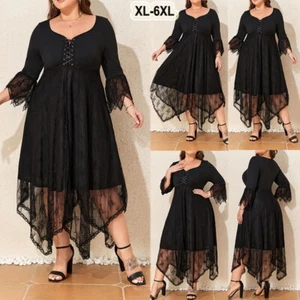 Plus Size 18-28 Women Lace Gothic Midi Dress Ladies Steampunk Party Long Dresses - Picture 1 of 13
