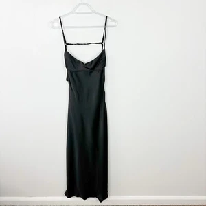 Zara Black Satin Low Back Cutout Slip Midi Dress Size XS Cocktail Event LBD - Picture 1 of 12