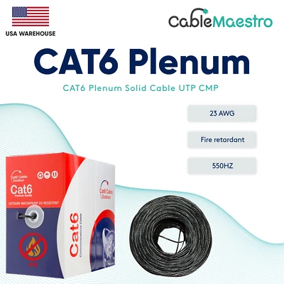 Plenum 1000FT CAT6 CMP Ethernet Network Wire LAN Cable Bulk 550Mhz 23AWG Box - Image 1 of 2