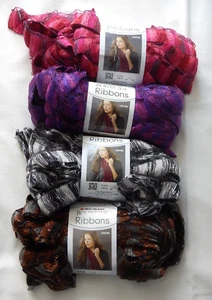 4 Hanks Red Heart Boutique Ribbons Ruffle Yarn CITY, AURORA, ROSE BUD, MARBLE - Picture 1 of 1