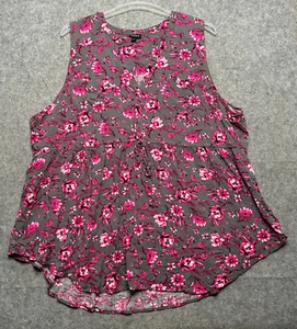 Torrid Tank Top Womens 5X Gray Pink Floral Flowy Light Airy Stretch Comfy Beachy - Picture 1 of 16