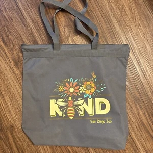 San Diego Zoo Canvas Tote Be Kind Tote wiederverwendbare Tasche grau Blumen Biene - Bild 1 von 7
