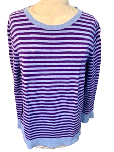 TALBOTS Blue Purple Stripe Lambswool Knit Crew Neck Long Sleeves Sweater Size LG - Picture 1 of 9