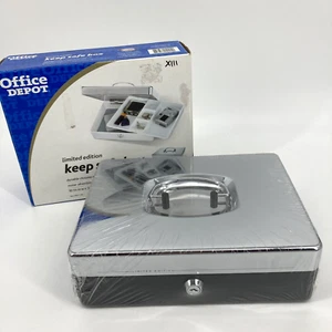 Office Depot Keep Safe Box Locking Cash Valuables Privacy Black Chrome Metal NEW - Picture 1 of 6