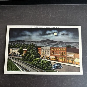 MOONLIGHT Postcard LINEN Trade Street at Night Tyron North Carolina NC unposted - Picture 1 of 2