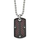 Stainless Steel Polished Black Ip Blk/Red Carbon Fiber Inlay Dogtag Necklace 24"