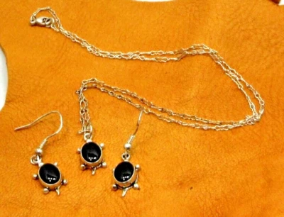 Schildkröte Ohrringe & Halskette Anhänger Set Südwesten Sterlingsilber Onyx Hänger 473 - Bild 1 von 4