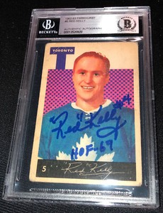 RED KELLY SIGNED 1962-63 PARKHURST #5 CARD BECKETT MAPLE LEAFS AUTO GRADE 10