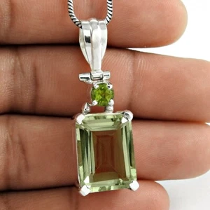 Natural Green Amethyst Peridot Gemstone Pendant 925 Sterling Silver Jewelry M33 - Picture 1 of 6