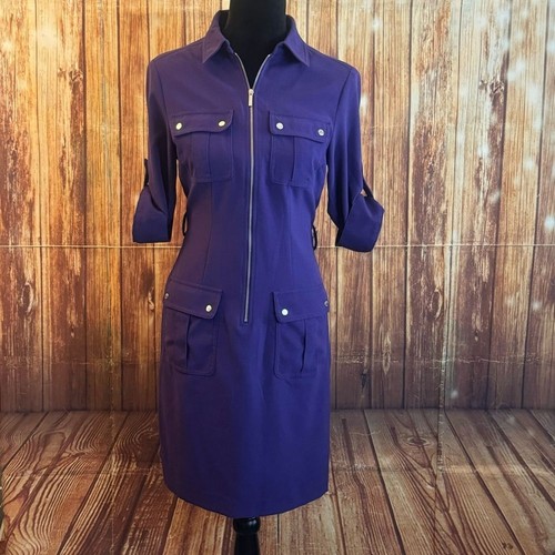 Abito camicia donna Michael Kors viola con zip e tasche taglia small