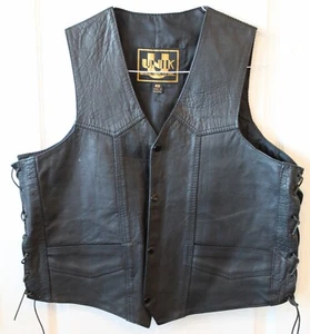 Unik Black Bikers Faux Leather Riding Vest Size XL 48 - Picture 1 of 4