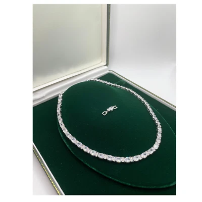 WHITE GOLD FINISH Oval and Round Cut Created Diamond Necklace Limited Edition - Image 1 of 4