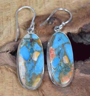 Natural Oyster Turquoise Earrings 925 Sterling Silver Handmade Women Jewelry 82 - Image 1 of 4