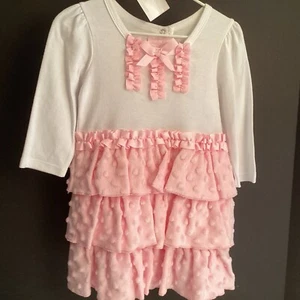 Girl's Pink Minky Tiered Dress By Mud Pie, Size 12-18 Months, NWT - Picture 1 of 6