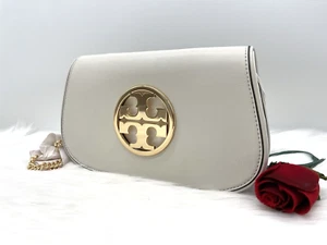 AUTH NWT TORY BURCH Reva Leather Clutch Convertible Shoulder Bag In New Ivory - Picture 1 of 18
