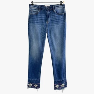 Driftwood Colette High Rise Denim Jeans Size 29 Embroidered Hem Western Cowgirl - Picture 1 of 13