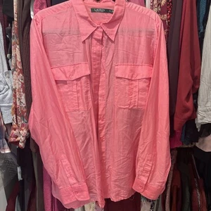 Vtg RALPH LAUREN Rose Pink Cotton Silk Voile Shirt XL W/ Breast Pockets Long Slv - Picture 1 of 8