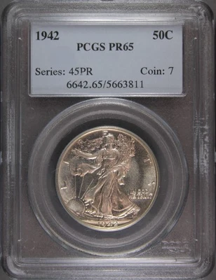 1942 Walking Liberty Half Dollar PR65 PCGS, has DDO. Offering combined shipping. - Image 1 of 3