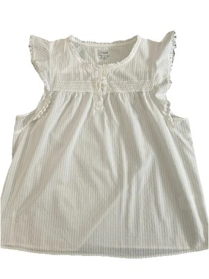 J Crew Re-Imagined White Sleeveless Ruffle Neck Top Blouse Size Large Babydoll - Image 1 of 4