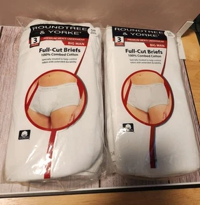 Mens Roundtree And Yorke Underwear White Briefs Full Cut Big Man Sz 56 2 Pks NEW - Picture 1 of 10