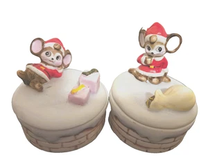 HOMO Vintage Christmas Santa Mice Porcelain Bisque Trinket Box Set of 2 #8901 - Picture 1 of 5
