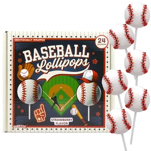 Baseball Lollipops, Individually Wrapped Sports Suckers, Strawberry Flavored, Te - Picture 1 of 12