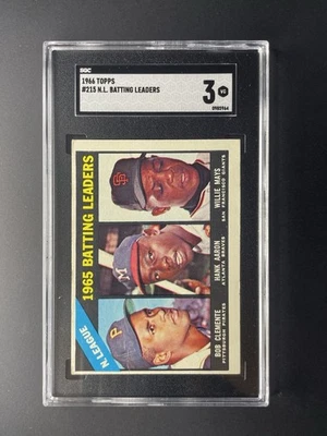 1966 Topps Baseball #215 Líderes de bateo de la Liga Nacional (Clemente / Aaron / Mays) SGC 3 en muy buena condición Foto 1 de 2