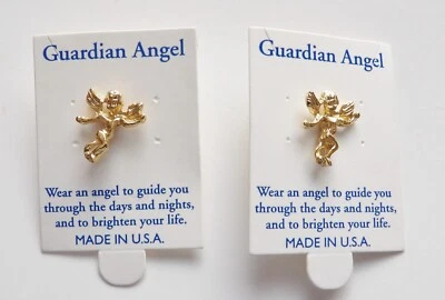 Guardian Angel SET OF 2 New Gold Tone Tac Pins MADE IN THE USA - Image 1 of 4