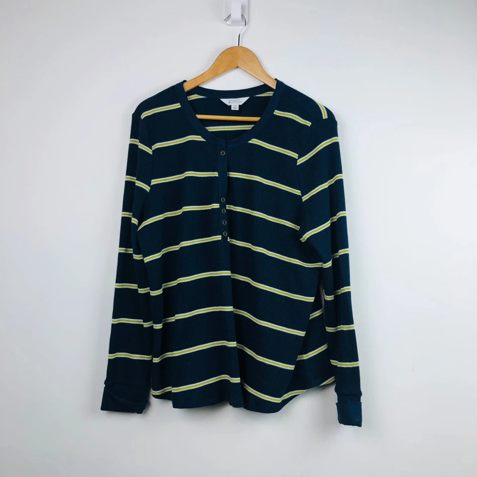 Market & Spruce Women's Striped Waffle Knit Long Sleeve Popover Shirt Size XXL - Image 1 of 4