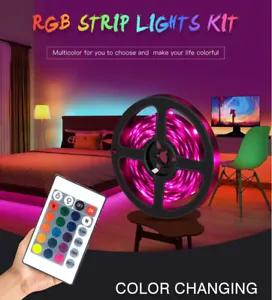 LED STRIP LIGHTS WATERPROOF 5M/ 16.4ft RGB 150 LED 5050 Flexible 12V REMOTE - Picture 1 of 5