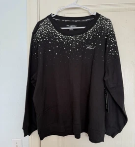 Karl Lagerfeld Paris Black Embellished Rhinestones Sweatshirt 1X NWT - Picture 1 of 9