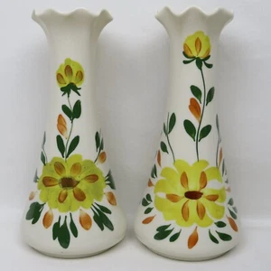2 Vintage Blue Ridge Southern Pottery Signed Hand Painted 9" Ruffle Edge Vases - Picture 1 of 17